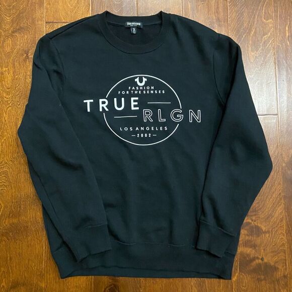 True Religion Fashion For The Senses Crewneck Sweatshirt Black White Mens Medium - Picture 3 of 7